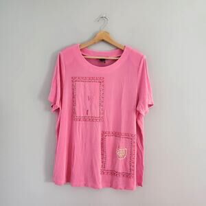 Citiknits Vintage Pink Beaded Star Cocktail Short Sleeve Top XL